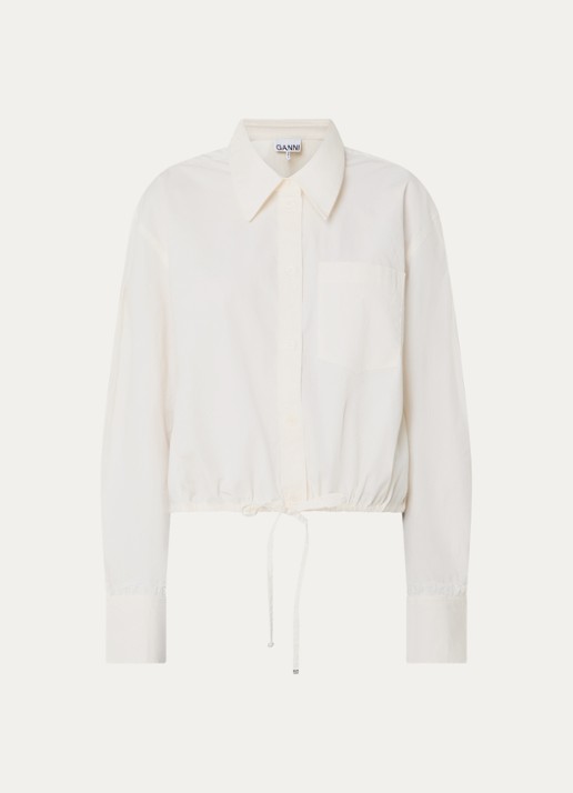 Ganni Cropped blouse met trekkoord en details van kant - voorkant 3 gebroken wit