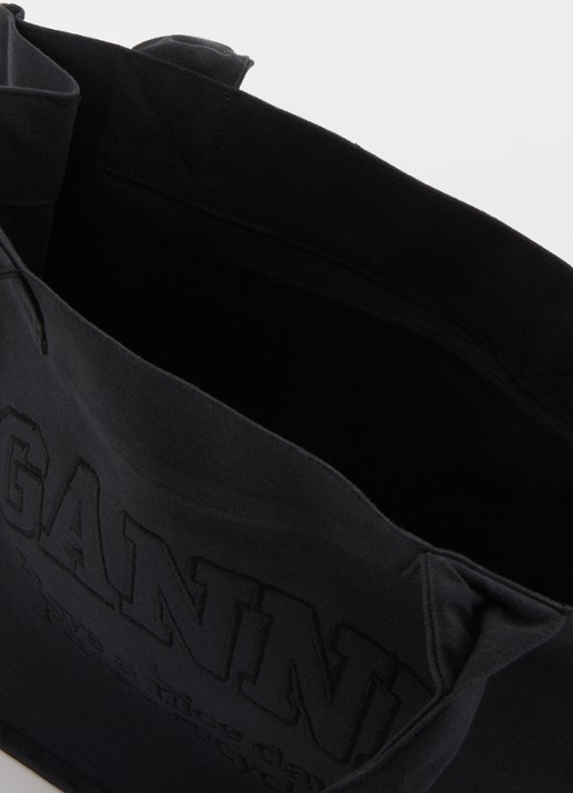 Ganni Easy Large shopper van canvas met logoborduring - detail 4 antraciet