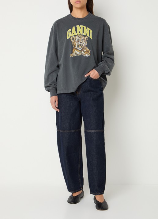 Ganni Future longsleeve met logoprint - voorkant 2 antraciet