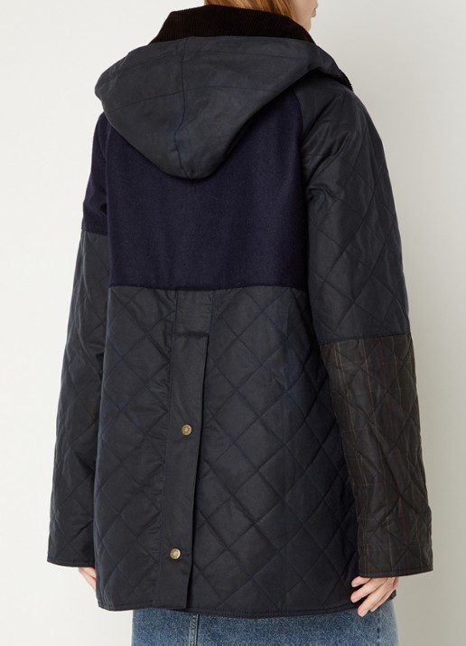 Ganni Gewatteerde jas met inzet van wol en quilt patroon - achterkant blauw