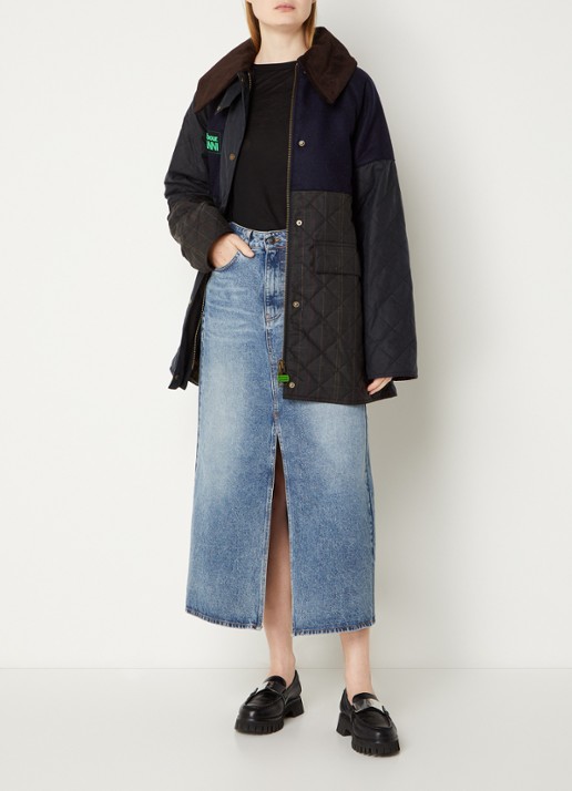 Ganni Gewatteerde jas met inzet van wol en quilt patroon - voorkant 5 blauw