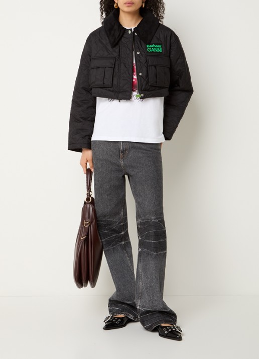Ganni Gewatteerde parka met quilt patroon en borstzakken - voorkant 2 zwart