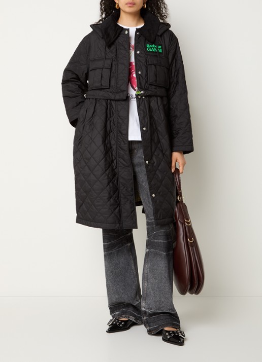 Ganni Gewatteerde parka met quilt patroon en borstzakken - voorkant 3 zwart
