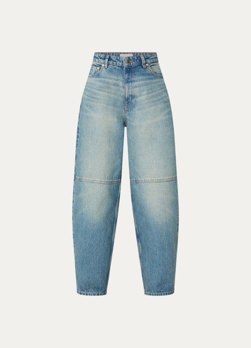 Ganni High waist balloon fit jeans met medium wassing - voorkant 3 indigo