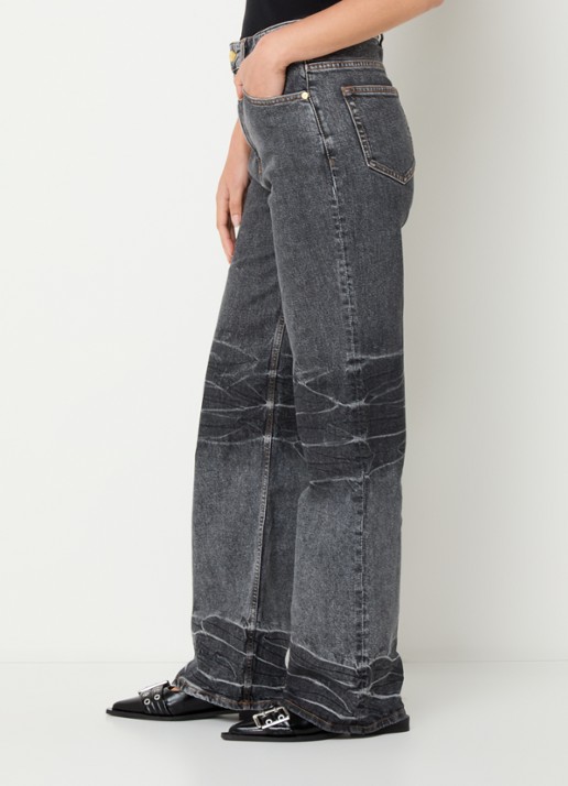 Ganni High waist loose fit jeans in  katoenblend met gekleurde wassing - detail 4 antraciet