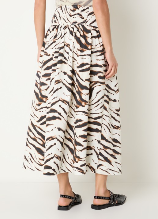 Ganni High waist midi rok met print - achterkant gebroken wit