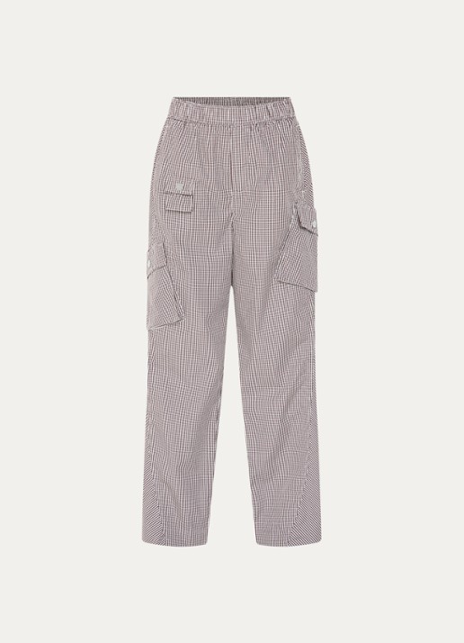 Ganni High waist wide fit cargobroek met ruitdessin - voorkant 3 bruin
