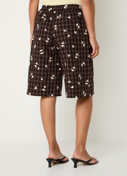 Ganni High waist wide fit korte broek met bloemborduring - achterkant 4 bruin