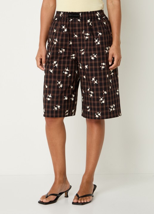 Ganni High waist wide fit korte broek met bloemborduring