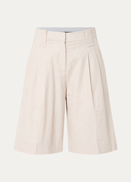 Ganni High waist wide fit korte broek van  katoen  - voorkant 3 zand