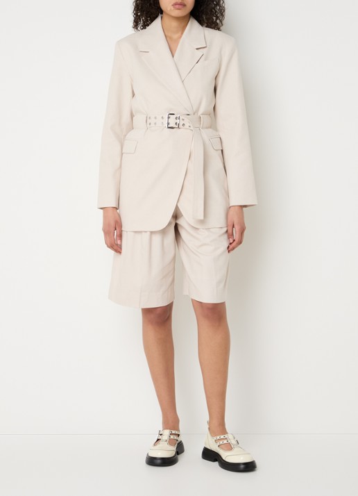 Ganni High waist wide fit korte broek van  katoen  - voorkant 4 zand