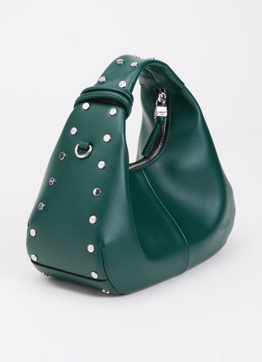Ganni Hobo Mini handtas van leer met studs - achterkant 5 donkergroen