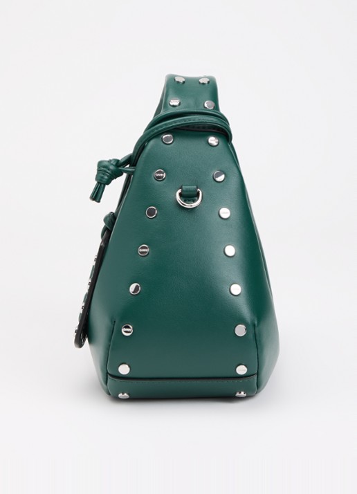Ganni Hobo Mini handtas van leer met studs - detail 2 donkergroen
