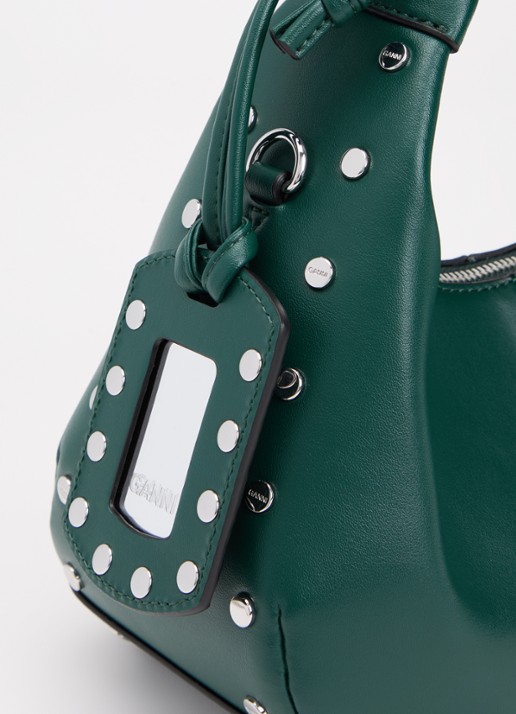 Ganni Hobo Mini handtas van leer met studs - detail 3 donkergroen