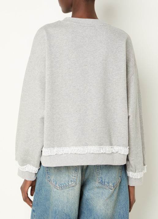 Ganni Isoli sweater met logo en details van kant - achterkant 3 grijsmele