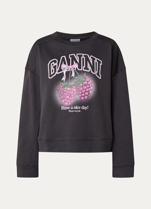 Ganni Isoli sweater met logoprint - voorkant antraciet