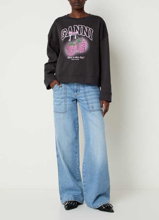 Ganni Isoli sweater met logoprint - voorkant 2 antraciet