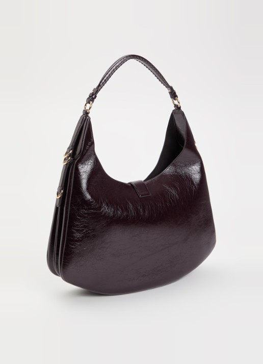 Ganni Kat Large schoudertas van lakleer met uitneembaar etui - achterkant 5 aubergine