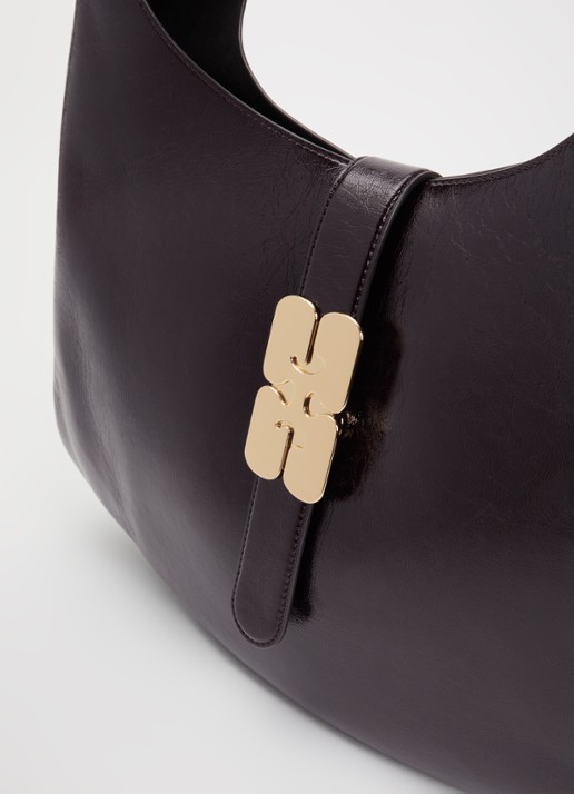 Ganni Kat Large schoudertas van lakleer met uitneembaar etui - detail 3 aubergine