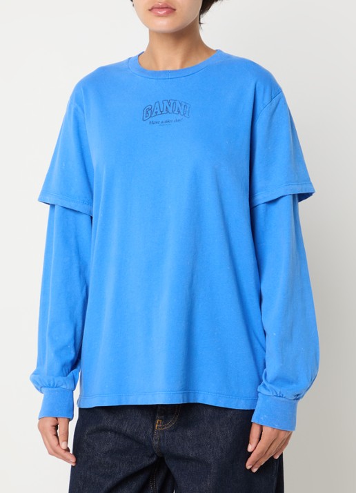 Ganni Longsleeve met logoprint en verwassen afwerking