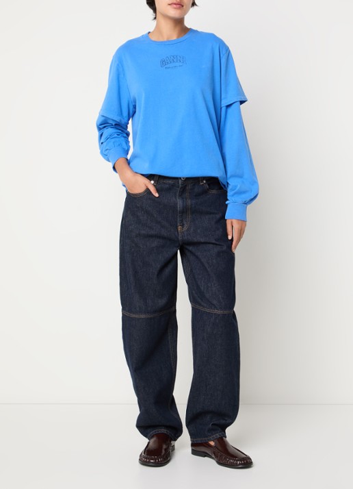 Ganni Longsleeve met logoprint en verwassen afwerking - voorkant 3 blauw