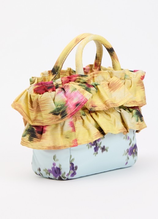 Ganni Mini Ruffle handtas met bloemenprint en afneembare schouderriem  - achterkant 6 lichtblauw