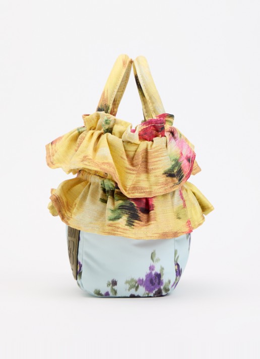 Ganni Mini Ruffle handtas met bloemenprint en afneembare schouderriem  - detail 3 lichtblauw