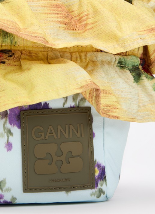 Ganni Mini Ruffle handtas met bloemenprint en afneembare schouderriem  - detail 4 lichtblauw