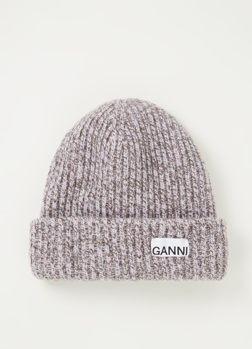 Ganni Muts in wolblend met logo - voorkant multicolor