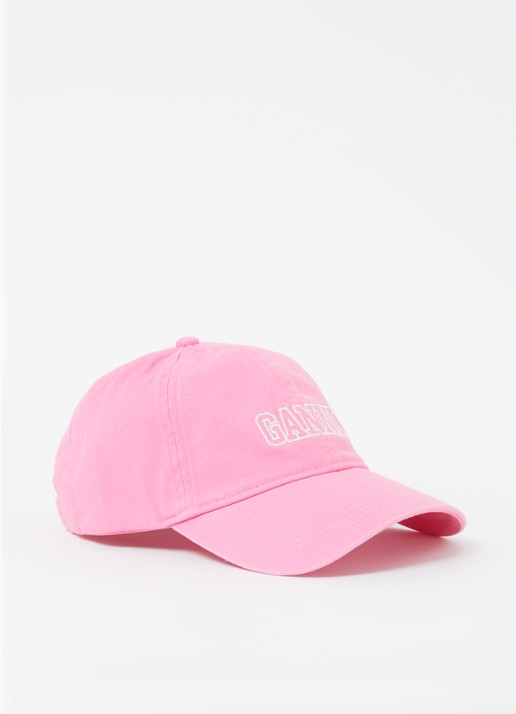 Ganni Pet van  katoen met logoborduring - voorkant 2 roze