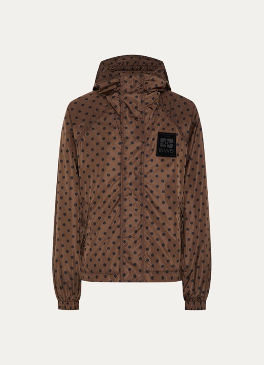 Ganni Regenjack met stippenprint - voorkant 3 bruin