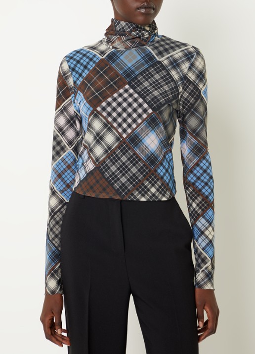 Ganni Semi-transparante longsleeve van mesh met col - detail 4 donkerbruin