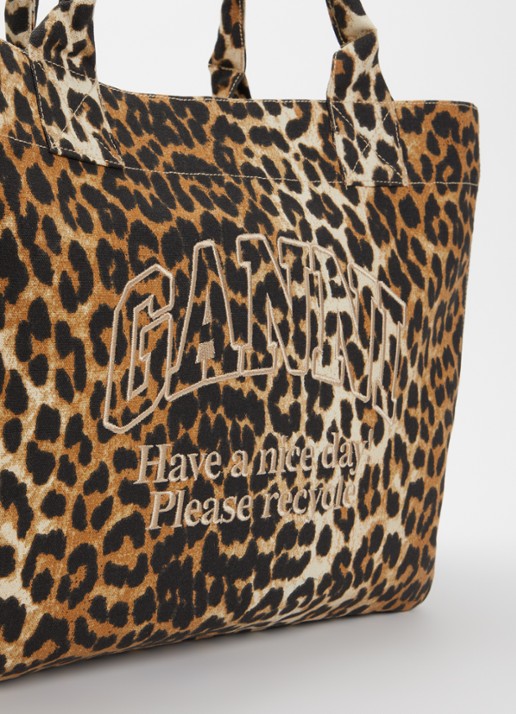 Ganni shopper met panterprint en logo - detail 4 camel