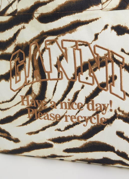 Ganni Shopper met zebraprint en logoborduring - detail 3 beige