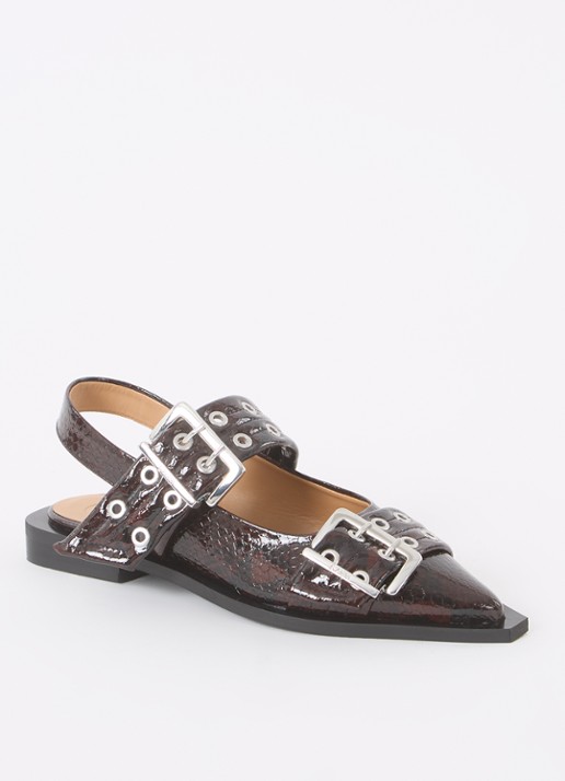 Ganni Slingback van leer met slangenprint