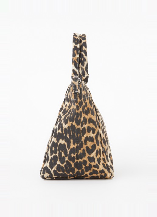 Ganni Small Easy shopper met panterprint en logoborduring - detail 2 camel
