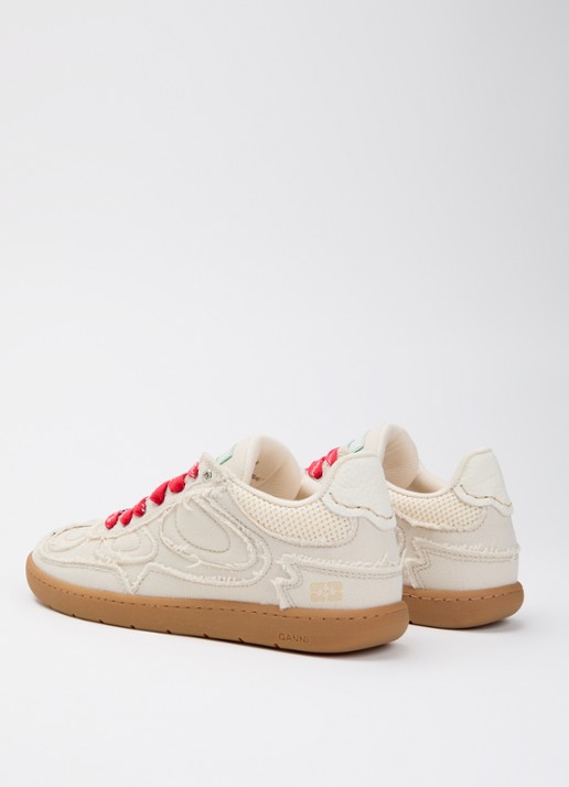 Ganni Sneaker van canvas met mesh details - achterkant 7 beige