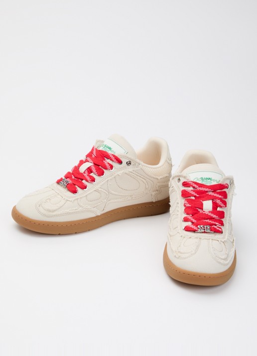 Ganni Sneaker van canvas met mesh details - detail 3 beige