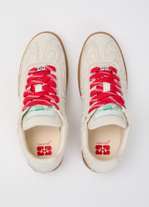 Ganni Sneaker van canvas met mesh details - detail 4 beige