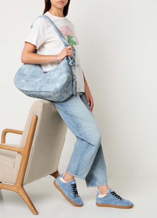 Ganni Sneaker van denim met mesh details - voorkant 2 indigo