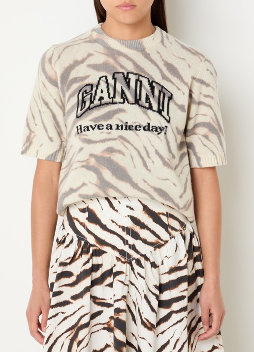 Ganni T-shirt in wolblend met ingebreid logo
