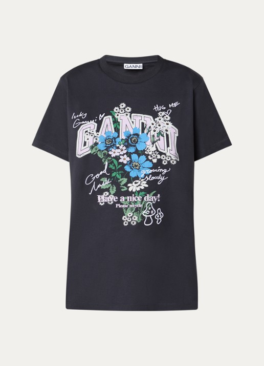 Ganni T-shirt met logoprint en borduring - voorkant 2 antraciet