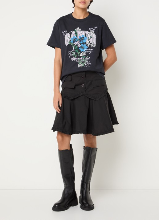 Ganni T-shirt met logoprint en borduring - voorkant 3 antraciet