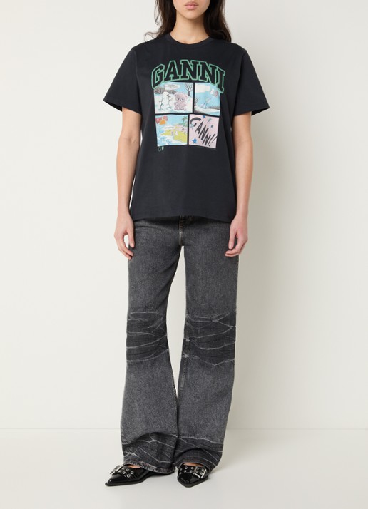 Ganni T-shirt met logoprint - voorkant 4 antraciet