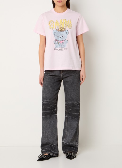 Ganni T-shirt met logoprint - voorkant 2 lichtroze