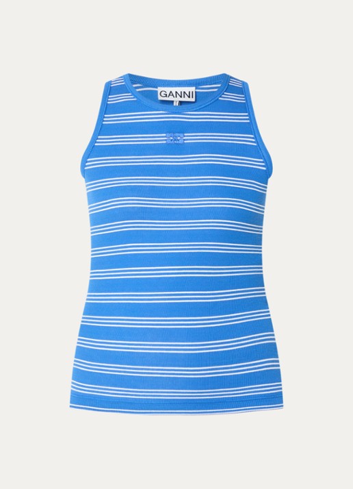 Ganni Tanktop met streepprint - voorkant 3 kobaltblauw