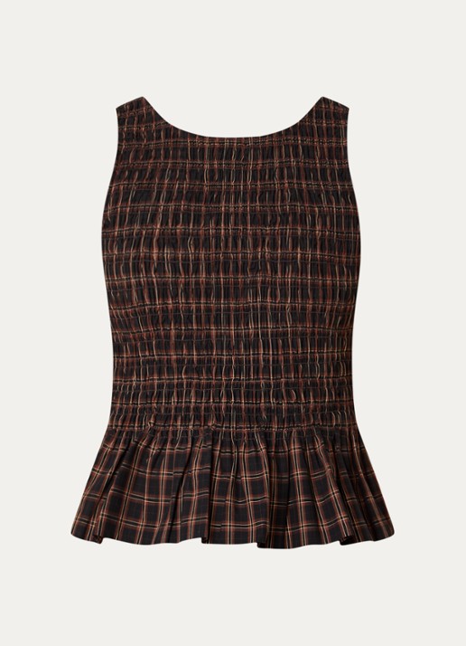 Ganni Yarn top met ruitdessin - voorkant 2 donkerbruin