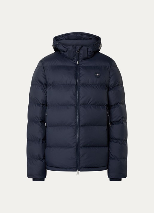 Gant Active Cloud puffer jack met afneembare capuchon en ritszakken - voorkant 2 donkerblauw