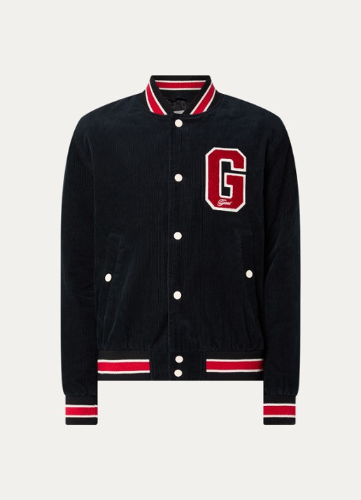 Gant Baseball jack van corduroy met logoborduring - voorkant 2 donkerblauw