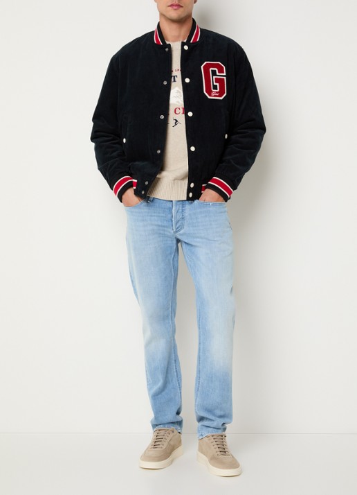 Gant Baseball jack van corduroy met logoborduring - voorkant 3 donkerblauw